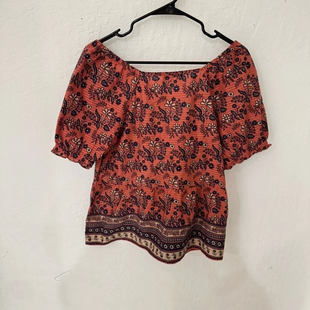 Madewell Blouse Puff Sleeve Peplum Top in Cavoli Floral cotton Small
